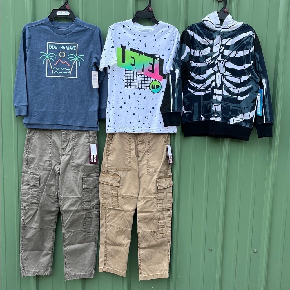 Boys Shirts Zip Hoodie Jacket & Cargo Pants 5-Piece Set Size S